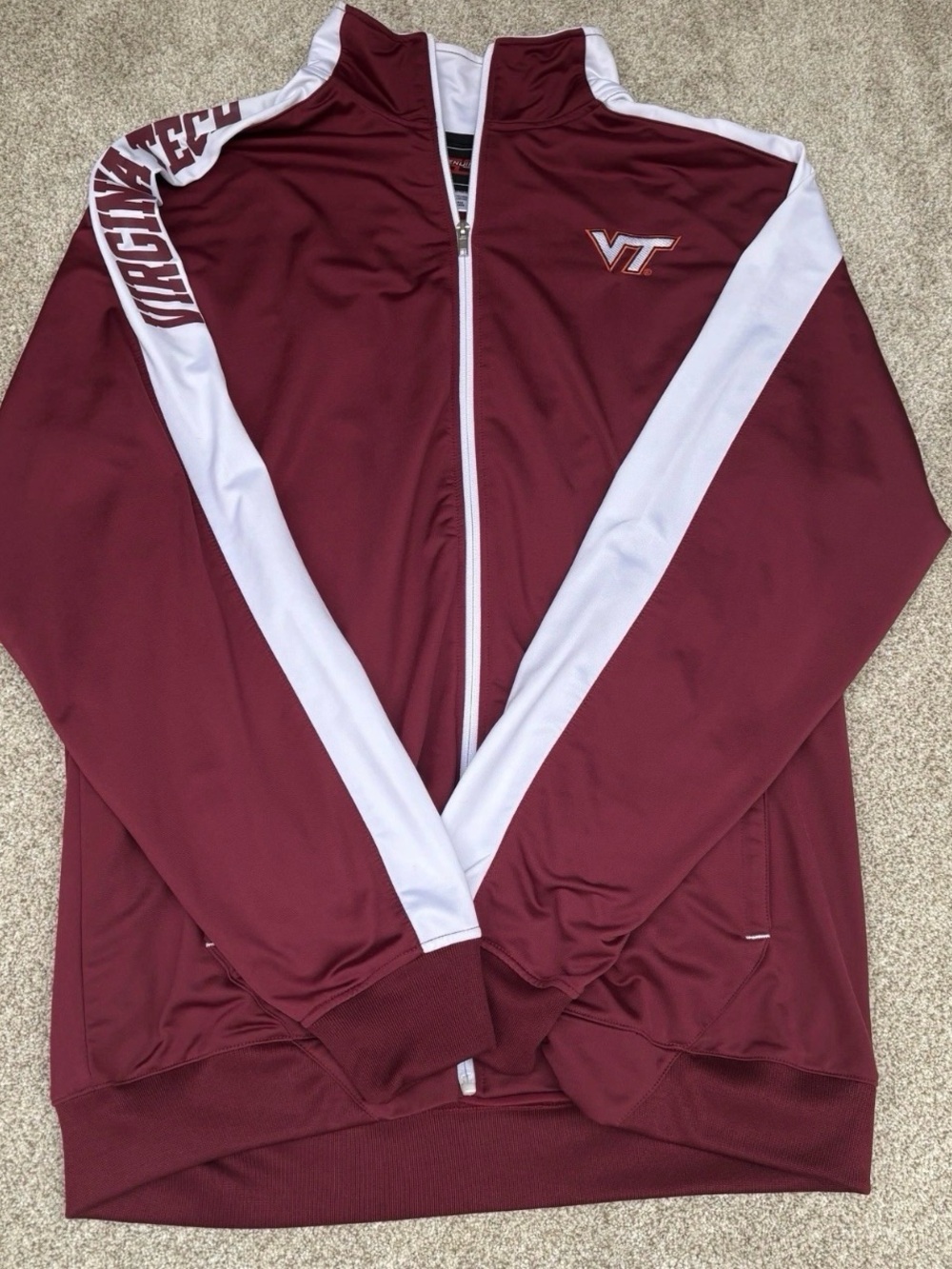 Virginia Tech Men's Large Full Zip Basketball Track Jacket Maroon Genuine Stuff